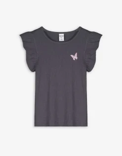 T-shirt - Mouwen met volants - donkergrijs