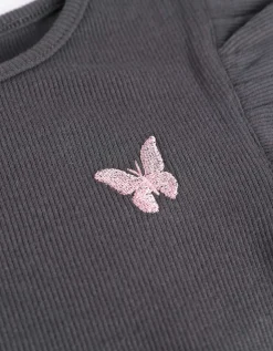 T-shirt - Mouwen met volants - donkergrijs