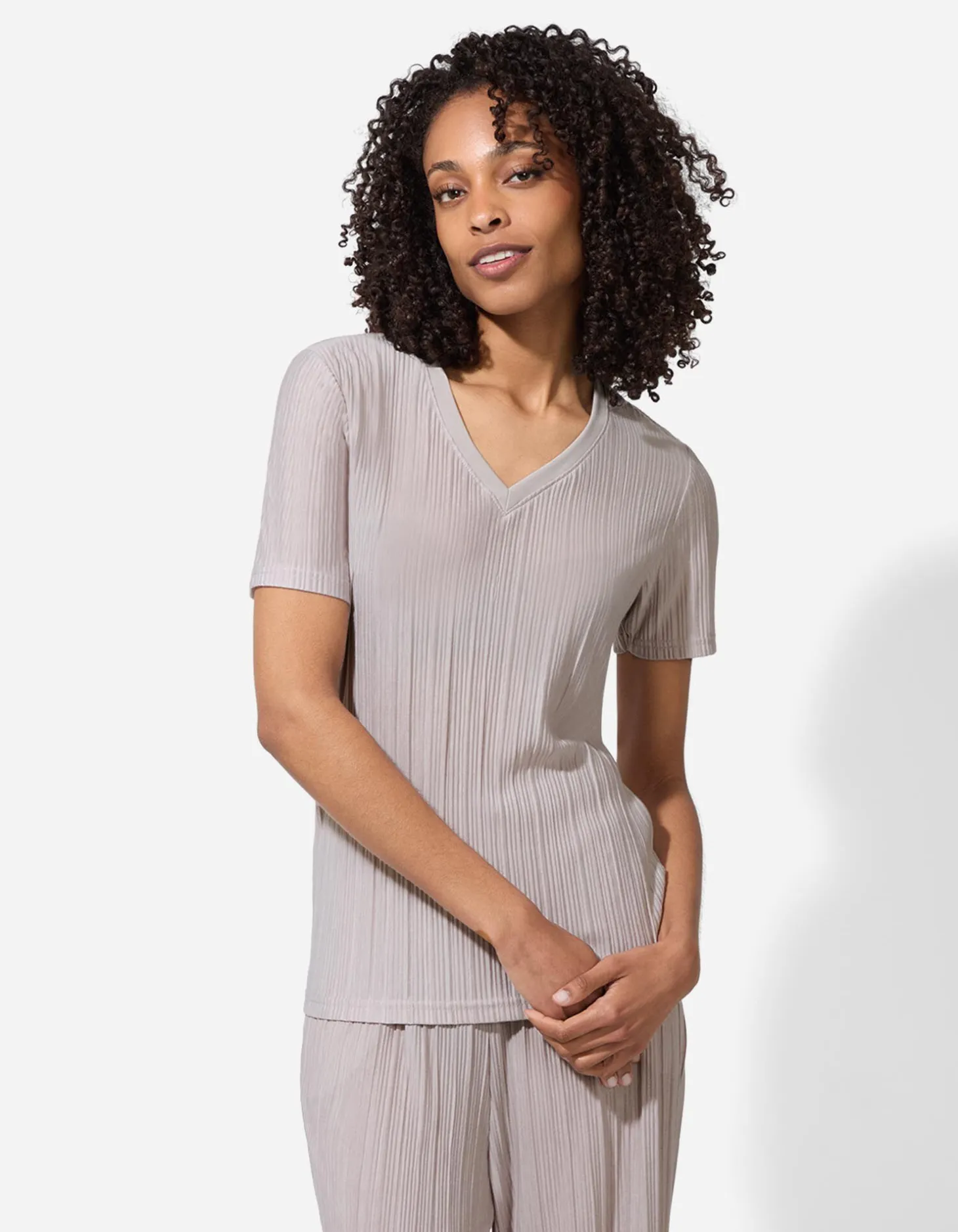 T-shirt - Plooien - beige