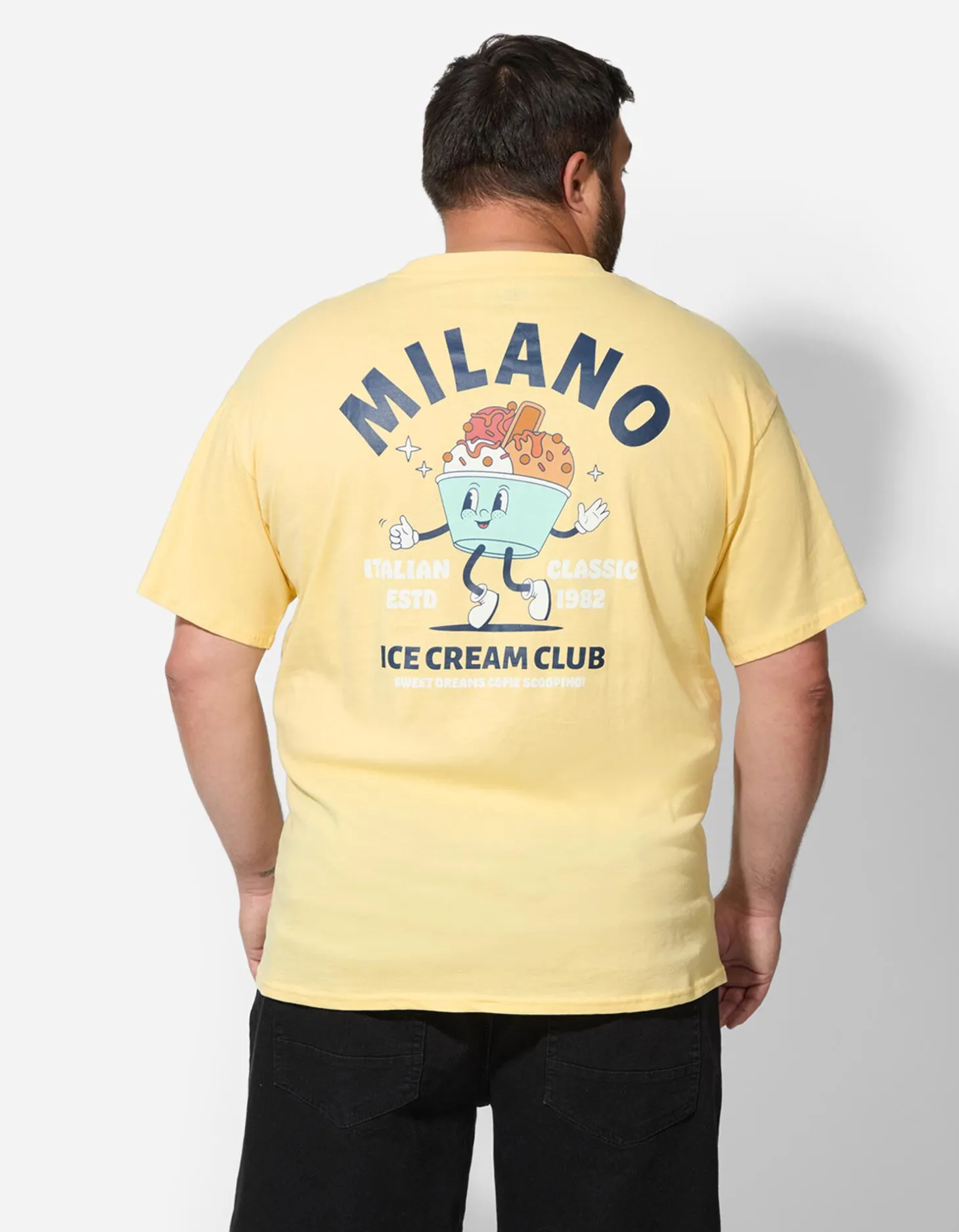 T-shirt - Print op rug - lichtgeel
