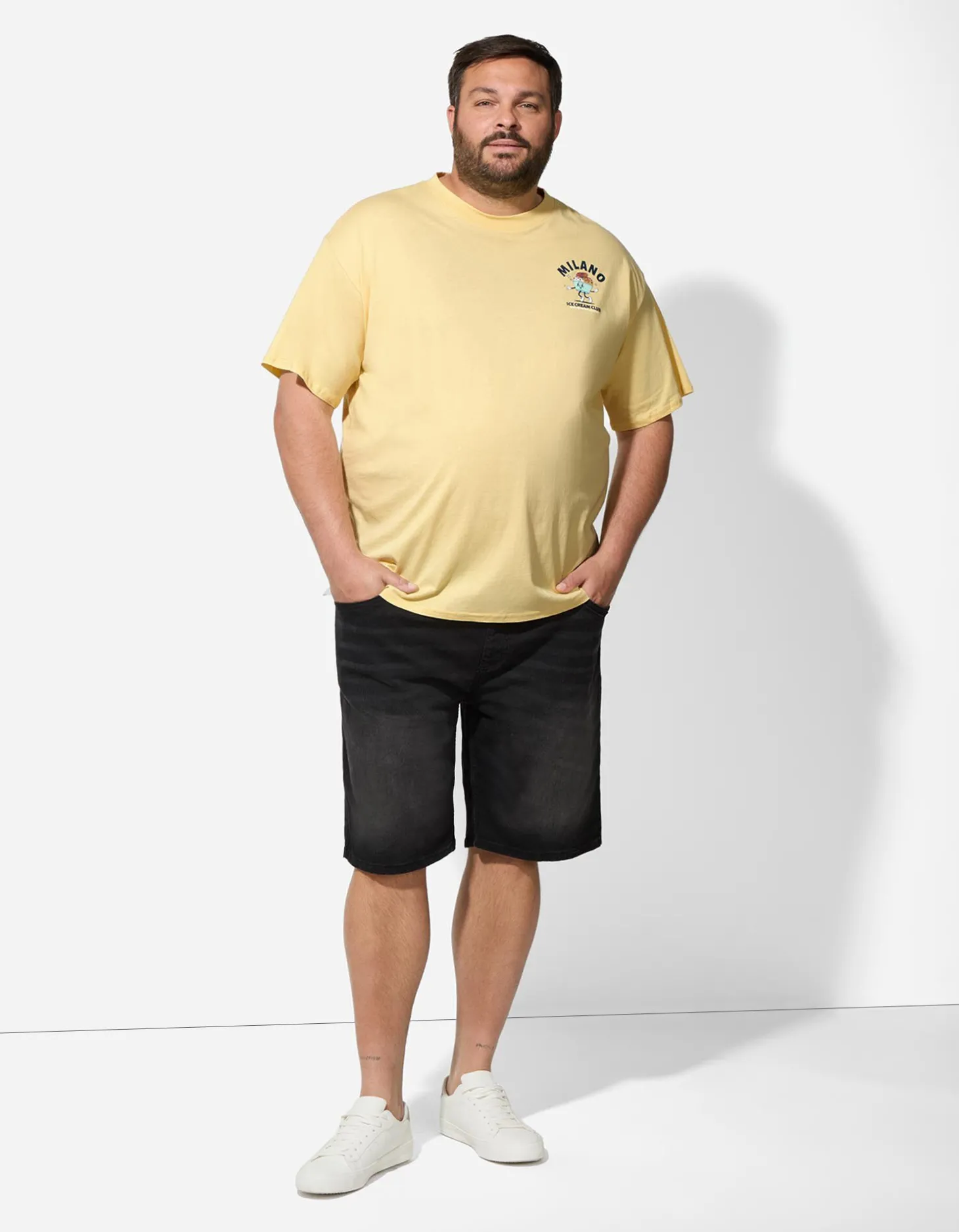 T-shirt - Print op rug - lichtgeel