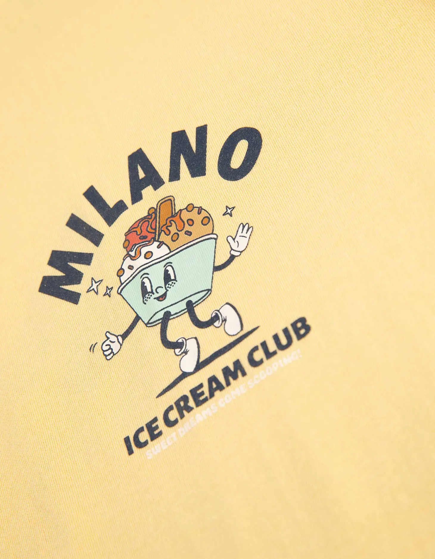 T-shirt - Print op rug - lichtgeel