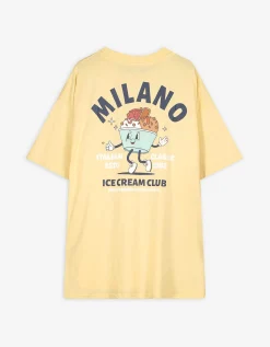 T-shirt - Print op rug - lichtgeel