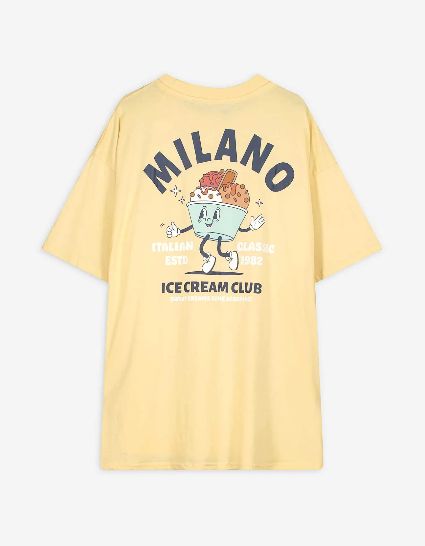 T-shirt - Print op rug - lichtgeel