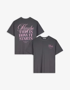 T-shirt - Print op rug - lichtgrijs