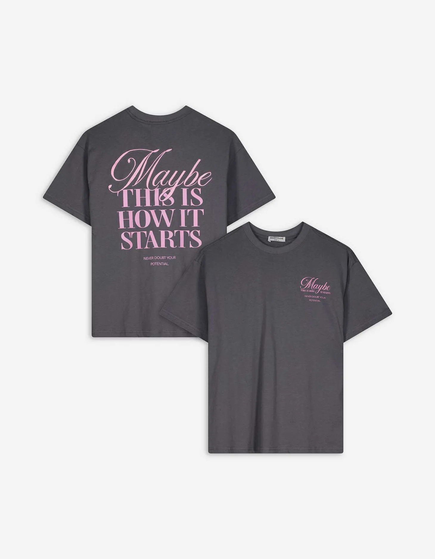 T-shirt - Print op rug - lichtgrijs