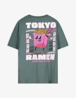 T-shirt - Print op rug - turkoois