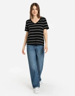 T-shirt - V-hals - zwart