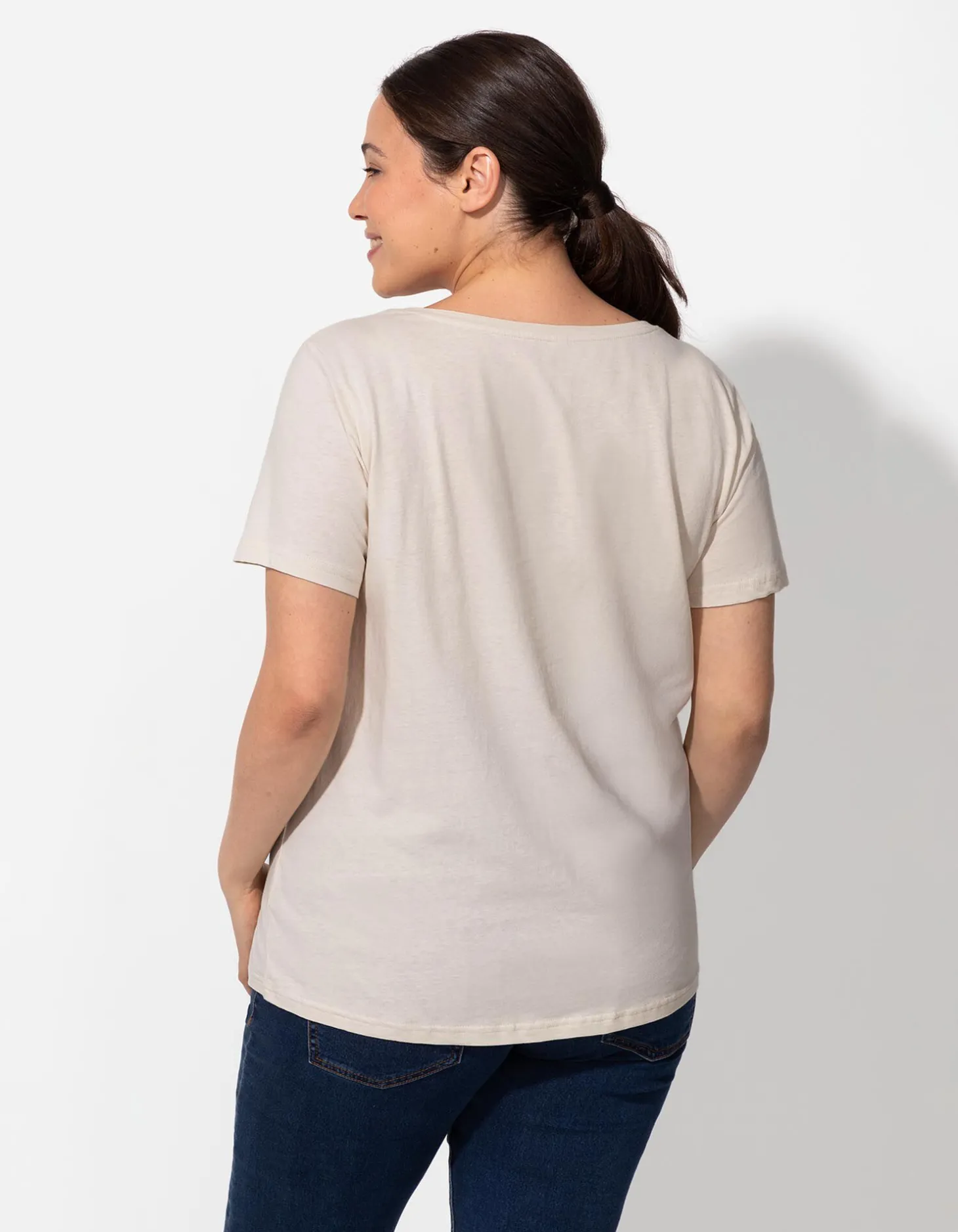 T-shirt - Vooropdruk - beige