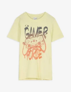 T-shirt - Vooropdruk - lichtgeel